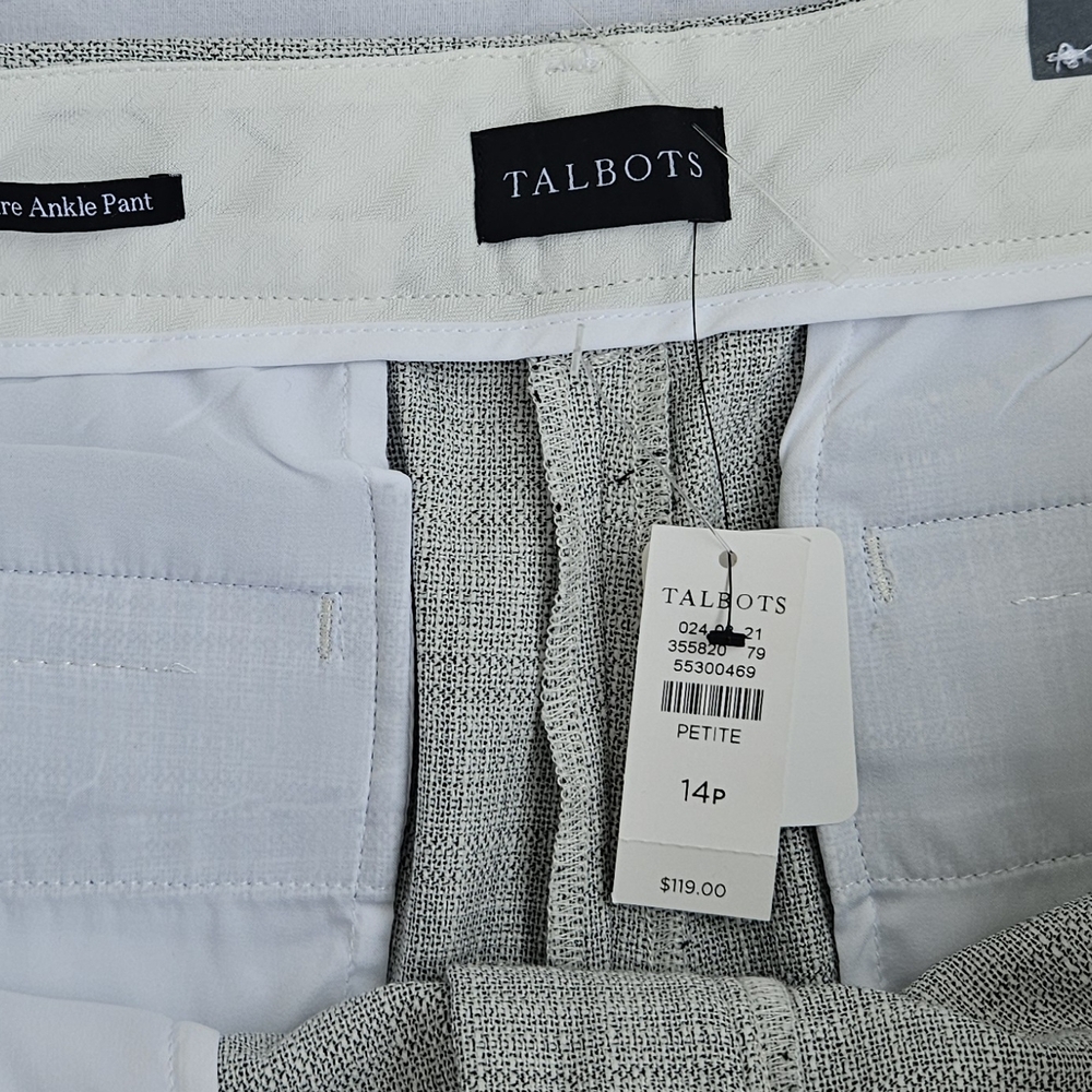 Talbots Hampshire Ankle Pants 14P NWT Gray Tweed Straight Leg Career Office Peti - Picture 6 of 15